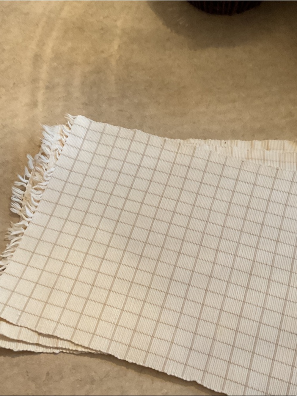 Set of 4 Neutral Checkered Fringe Placemat - Cream and Light Brown